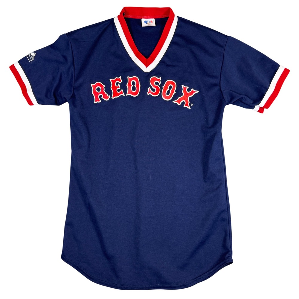 Vintage Majestic Boston Red Sox Jersey Navy Blue V-Neck MLB Size M Made in USA
